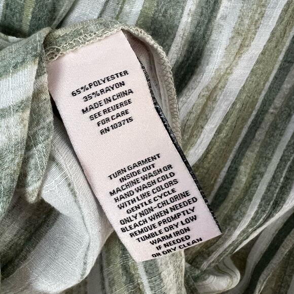 Nanette Lenore lightweight Sheer High Low Blouse Green Vertical Stripes - Picture 7 of 9